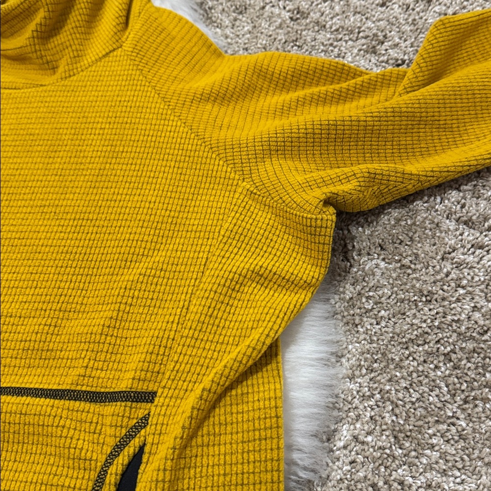Melanzana Micro Grid Sunflower Yellow Fleece Hoodie Sweatshirt Women’s Size M - Picture 4 of 6